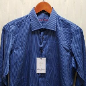 Robert Graham Shirt Boys 14-16 Blue Stripe Button Down Long Sleeve Cotton
